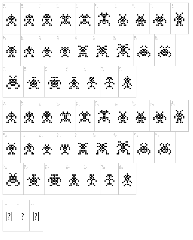 Binary Soldiers font map